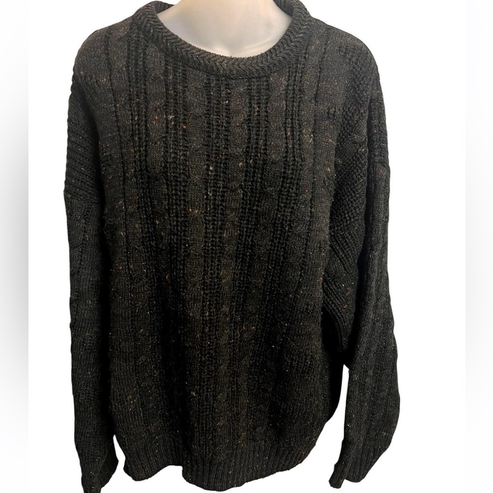 Atkinson Grant XL Wool Cable Knit Sweater Charcoal Flecked Retro Pullover